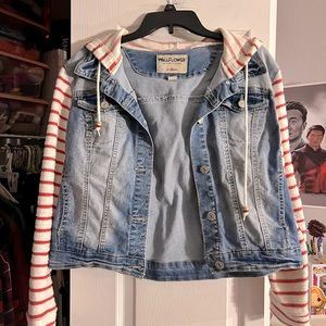 Striped Sleeve Jean Jacket